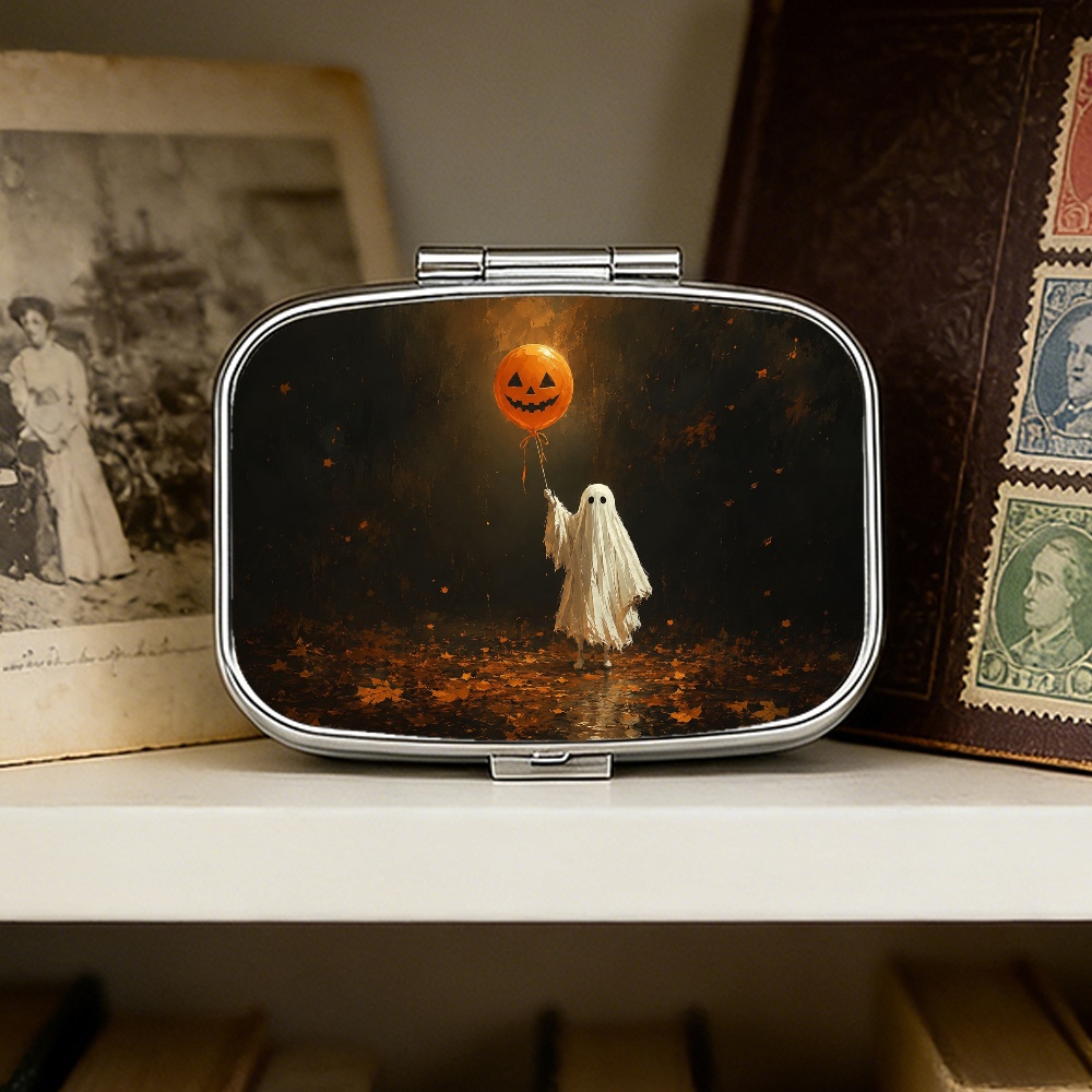 Quirky Travel Accessories - Personal Pill Organizer Box, Ghost Balloon