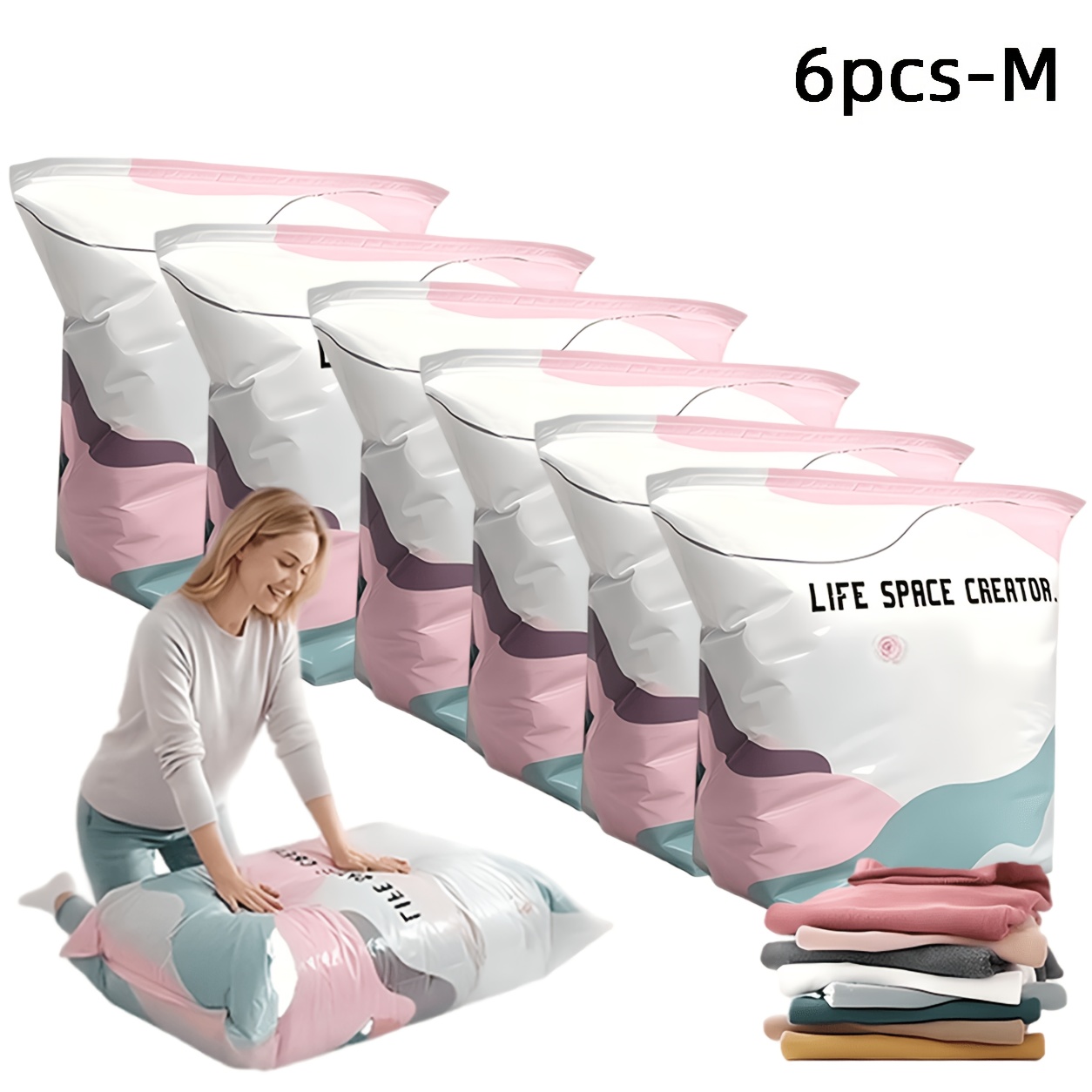 Compression Bag Vacuum - 6-Pack Heavy Duty Pump-Free Vacuum Storage