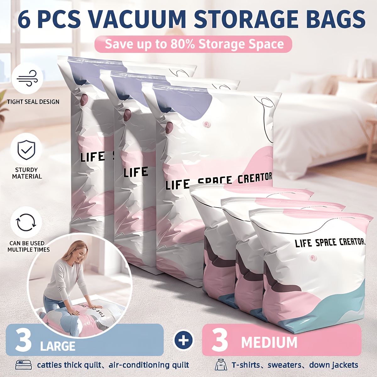 6-Pack Heavy Duty Pump-Free Va - огляд і ціна Compression Bag Vacuum